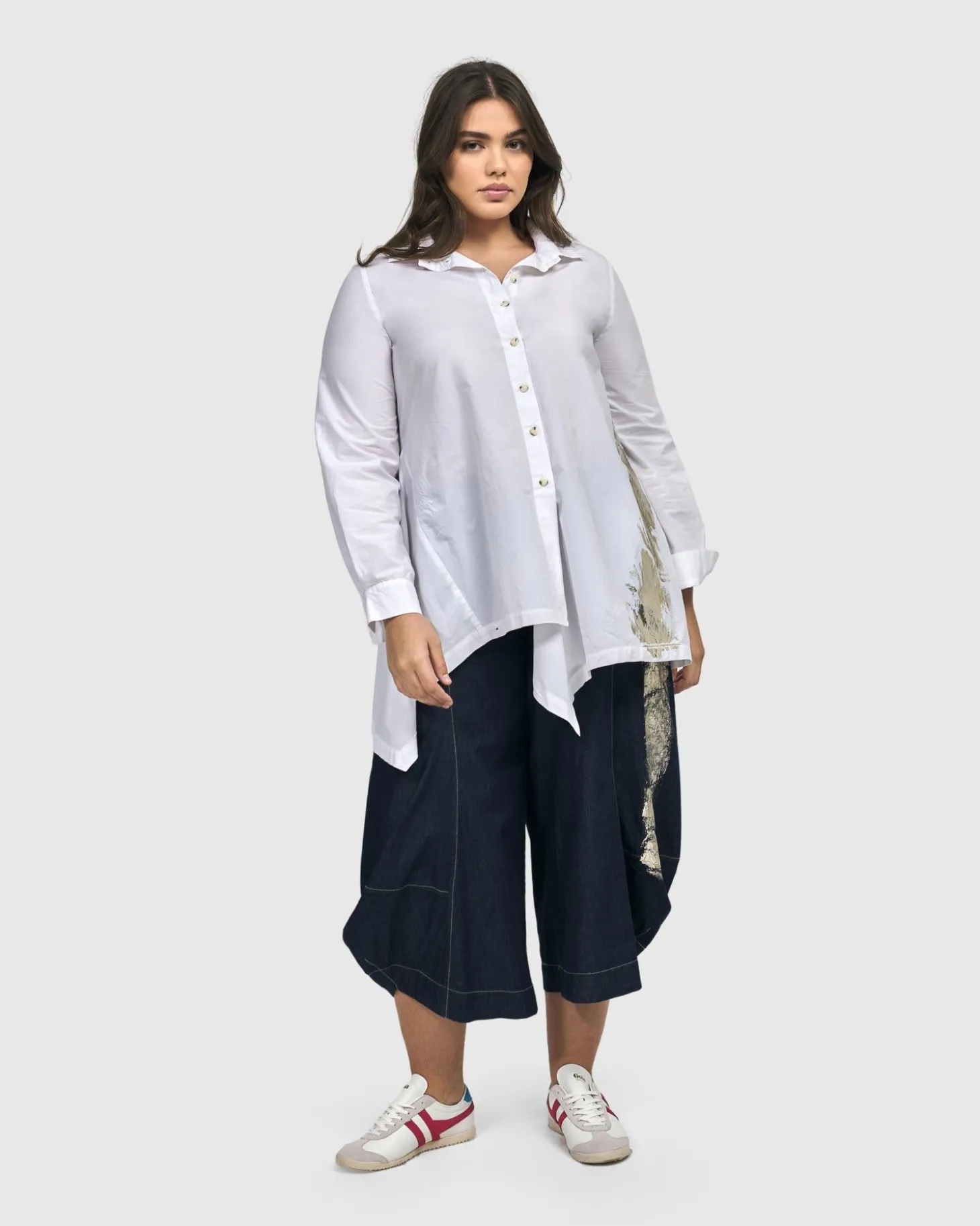 Albany Button Down Tunic Top, White