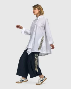 Albany Button Down Tunic Top, White