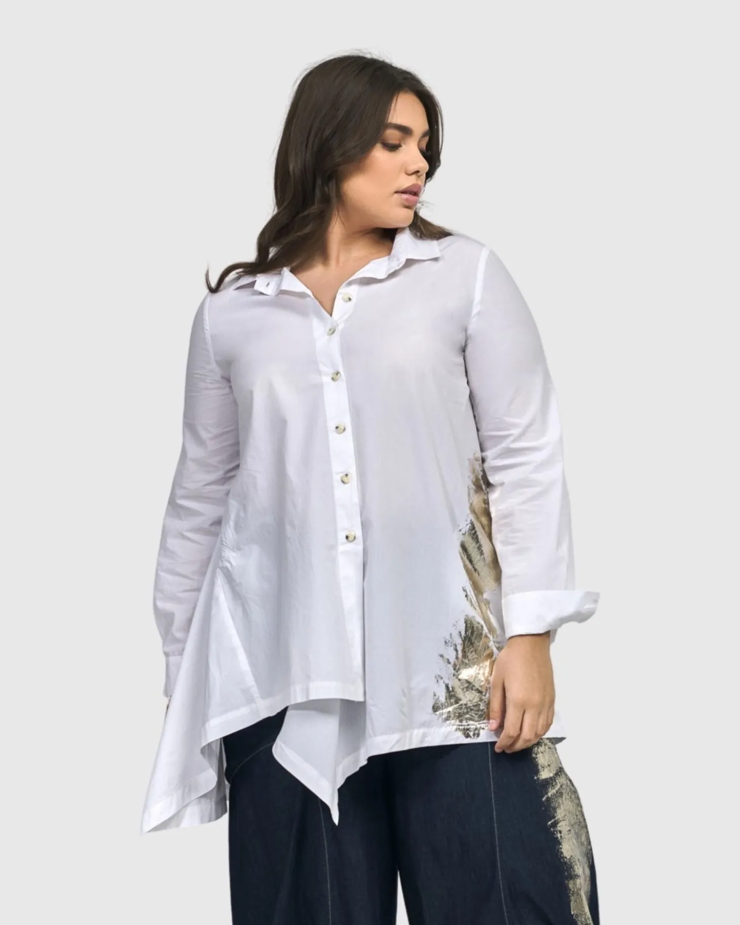 Albany Button Down Tunic Top, White