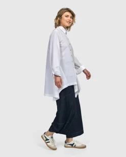 Albany Button Down Tunic Top, White