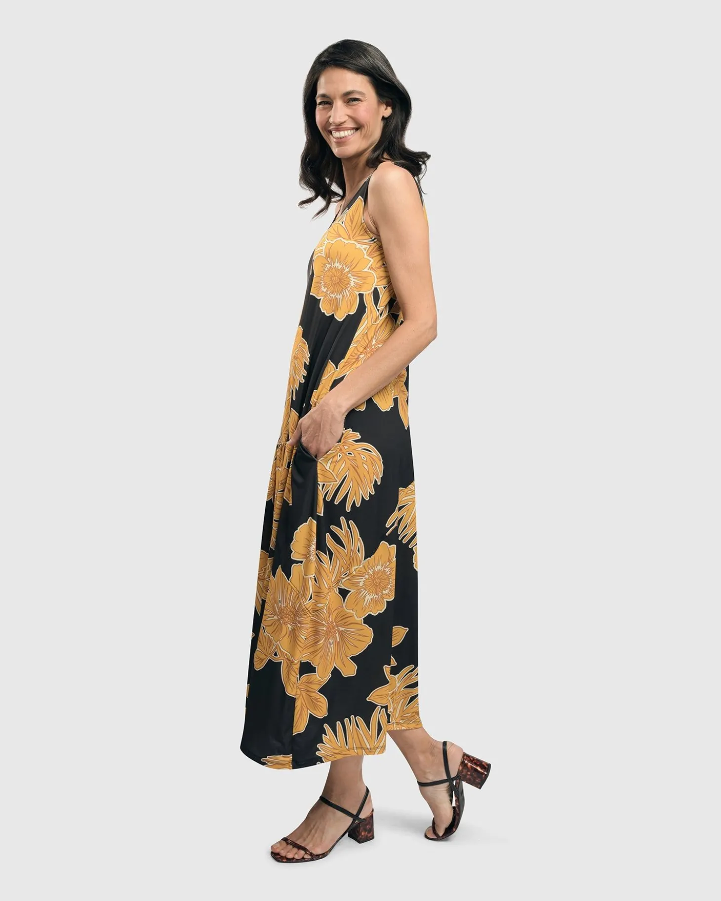 Aloha Sleeveless Maxi Dress, Gold