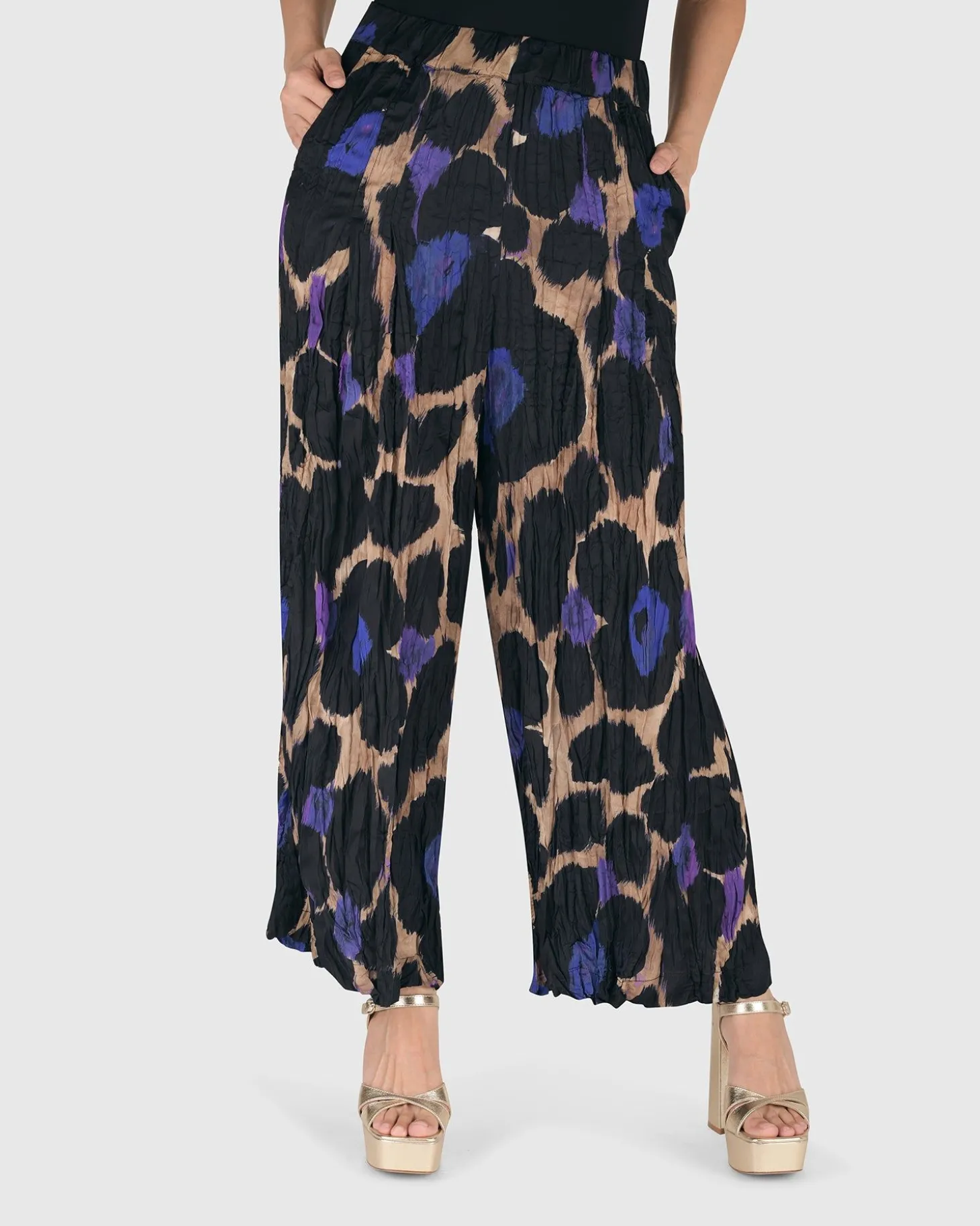 Amethyst Crinkle Palazzo Pants, Multi