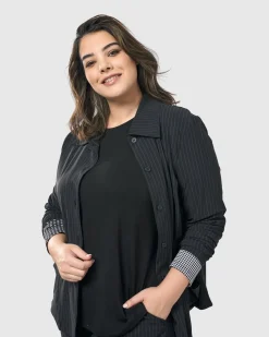 Audrey Shirt Jacket, Pinstripes