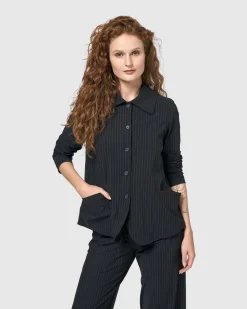 Audrey Shirt Jacket, Pinstripes