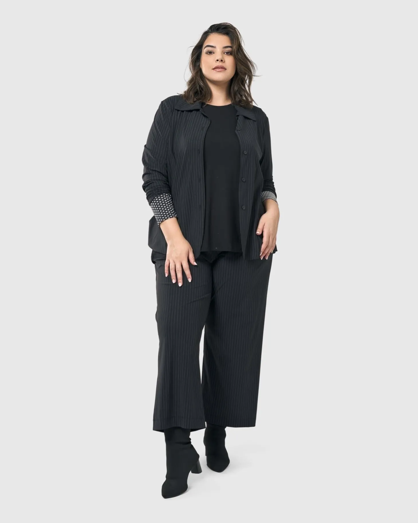 Audrey Shirt Jacket, Pinstripes