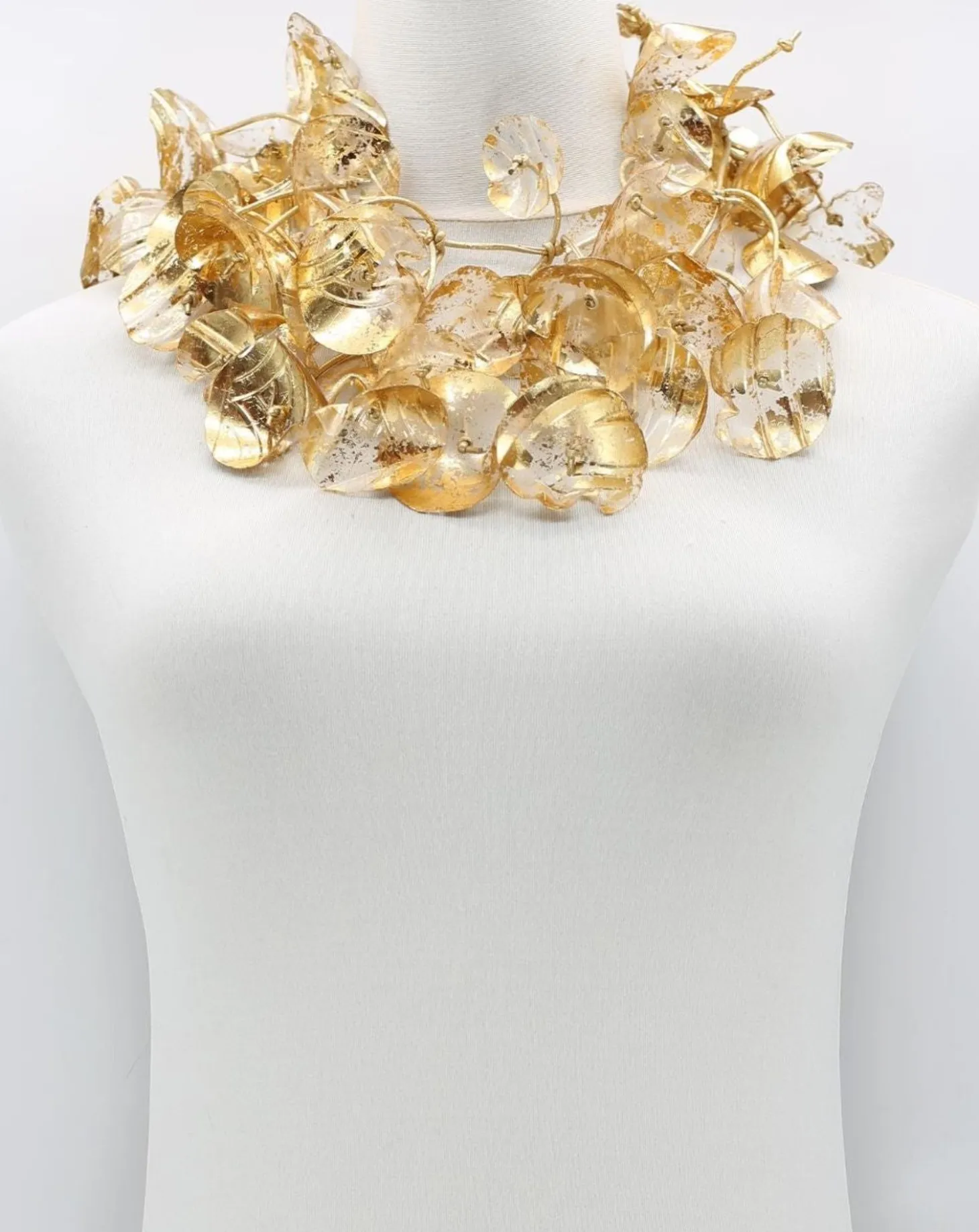 Big Double Water Lily Necklace, Gold