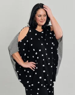 Boxy Dolman Cutout Top, Squares