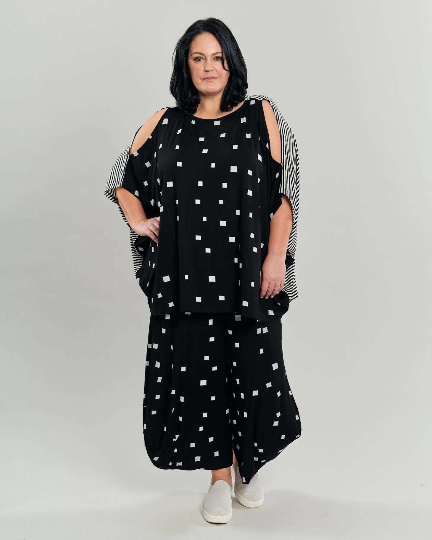 Boxy Dolman Cutout Top, Squares