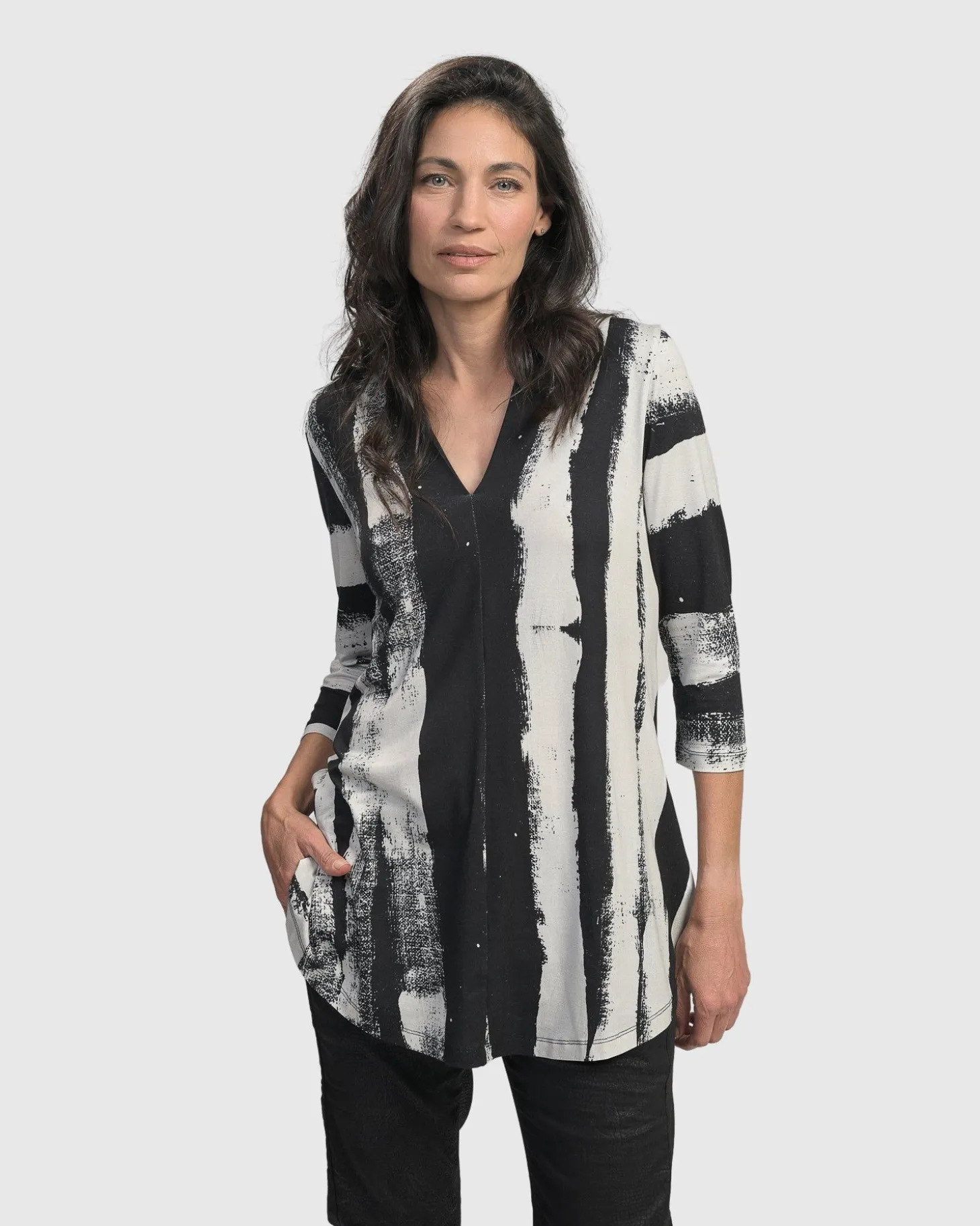 Charisma V Neck Tunic Top, Grunge