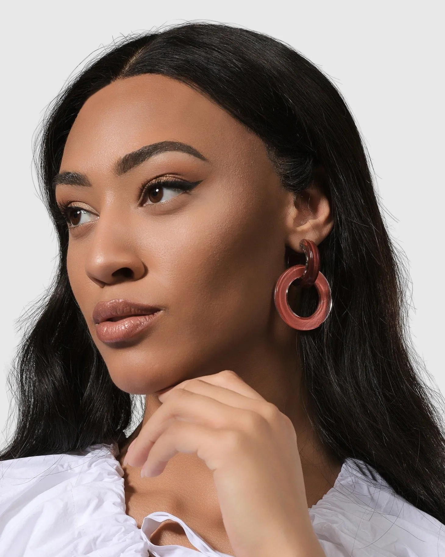 Circle Duet Earrings, Coral