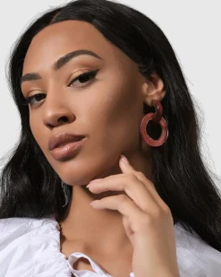 Circle Duet Earrings, Coral