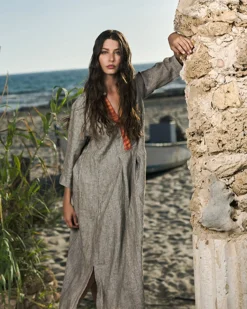 Cool Breeze Linen Maxi Dress, Ecru