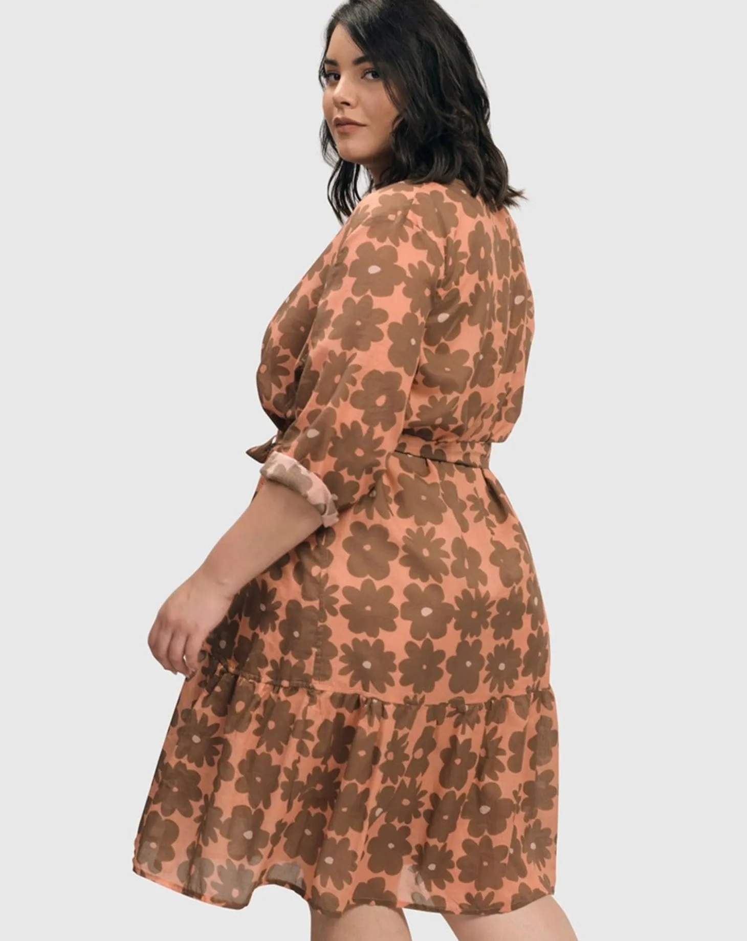 Dahlia Cotton Voile Swing Dress, Peach/Earth