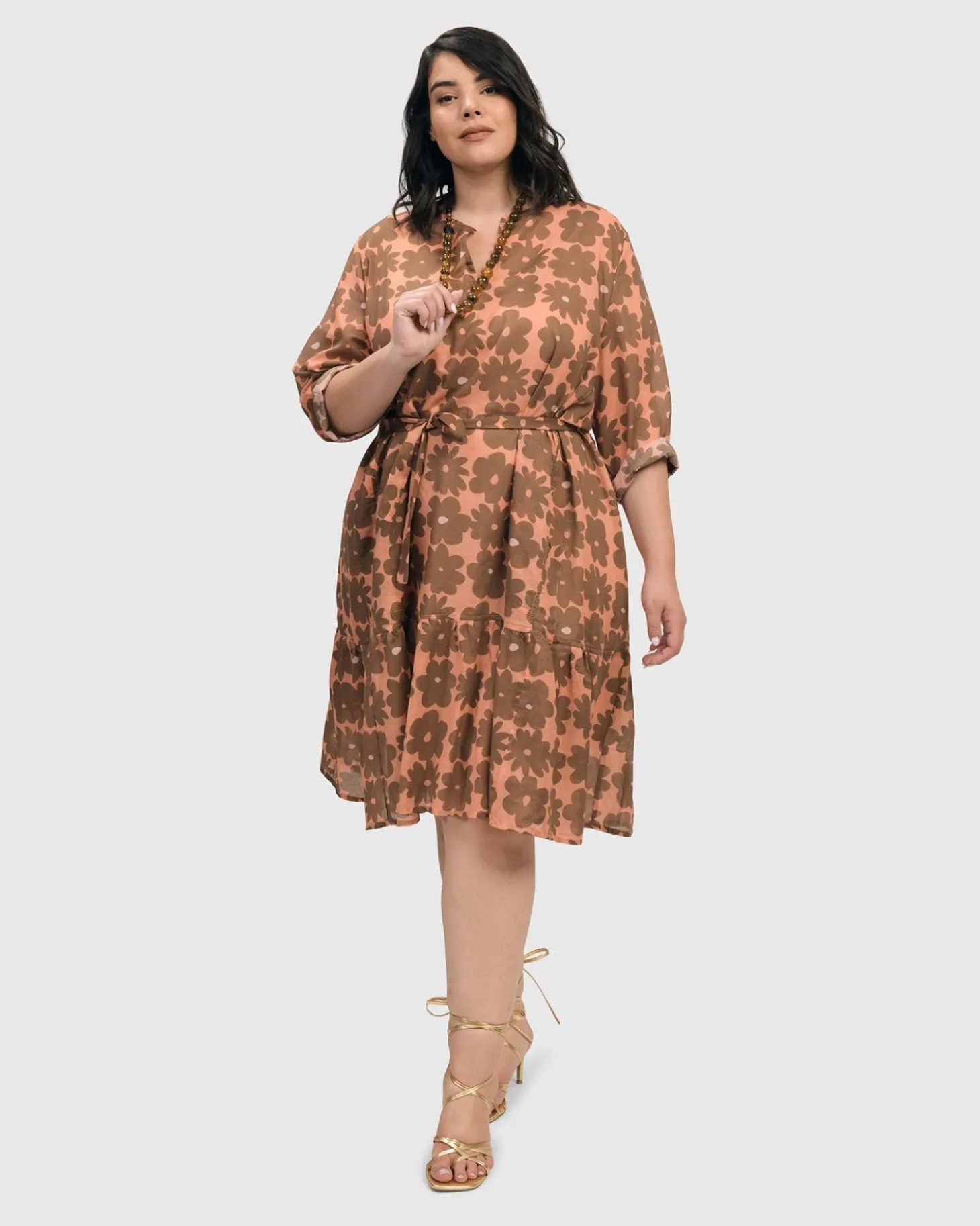 Dahlia Cotton Voile Swing Dress, Peach/Earth
