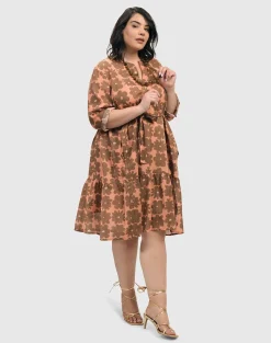Dahlia Cotton Voile Swing Dress, Peach/Earth