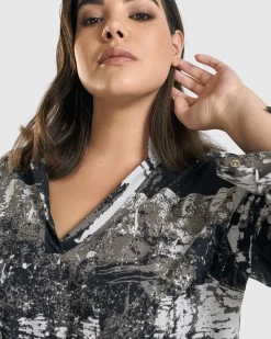 Digi V-Neck Pullover Top, Marble