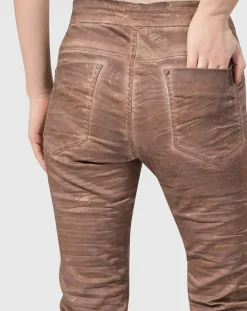 Distressed Iconic Stretch Jeans, Brown Wash