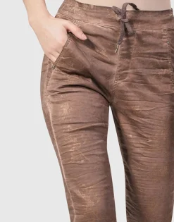 Distressed Iconic Stretch Jeans, Brown Wash