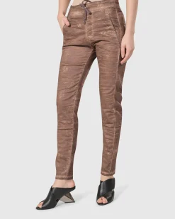 Distressed Iconic Stretch Jeans, Brown Wash