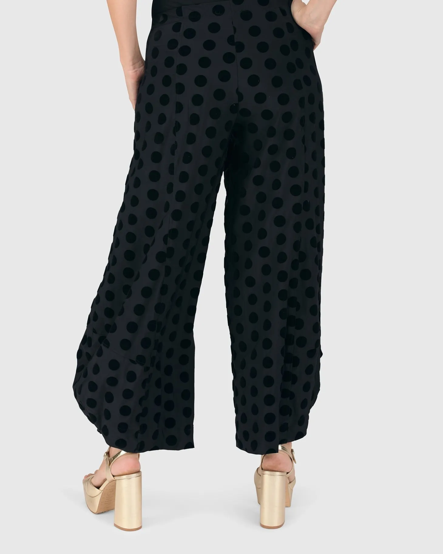 Dot Flocked Punto Pants, Black