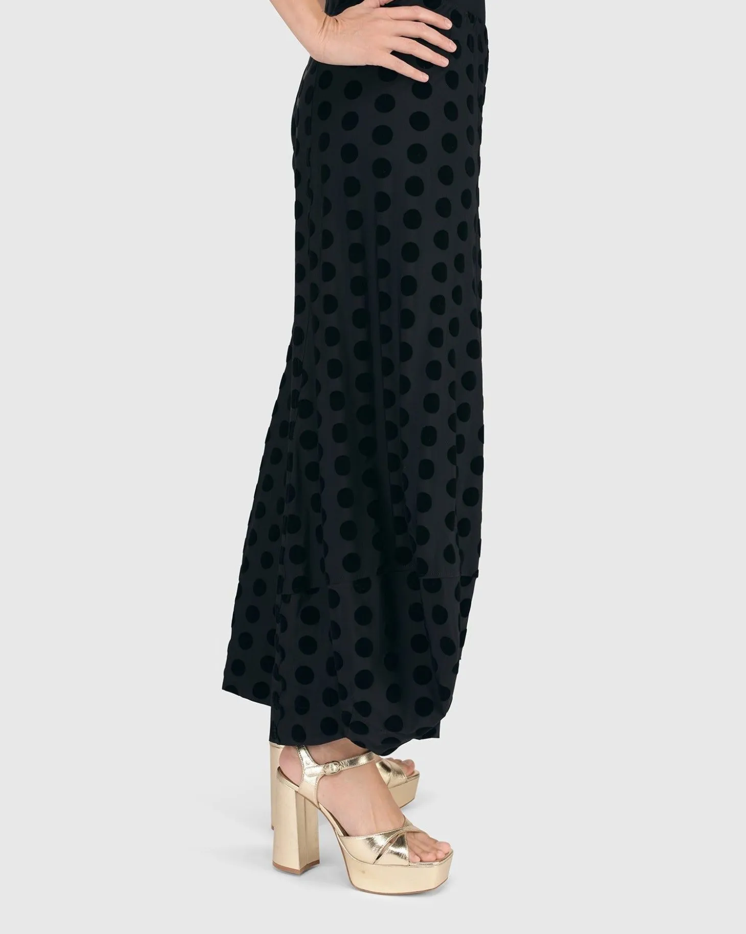 Dot Flocked Punto Pants, Black