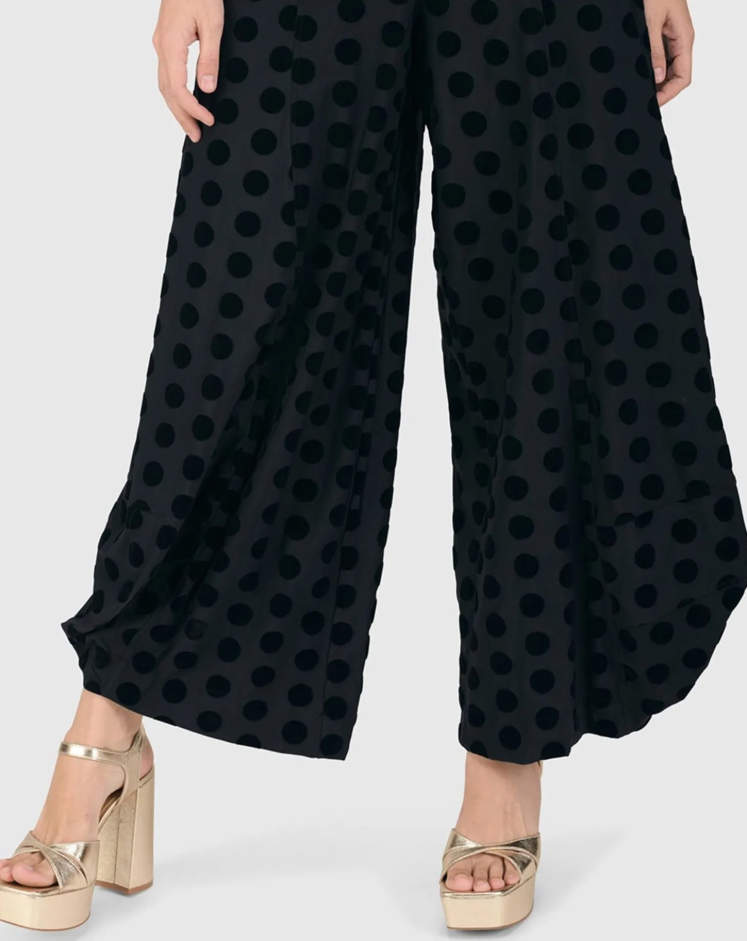 Dot Flocked Punto Pants, Black