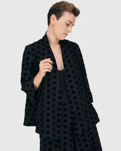 Dot Flocked Swing Jacket, Black