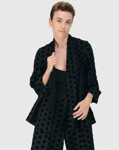Dot Flocked Swing Jacket, Black