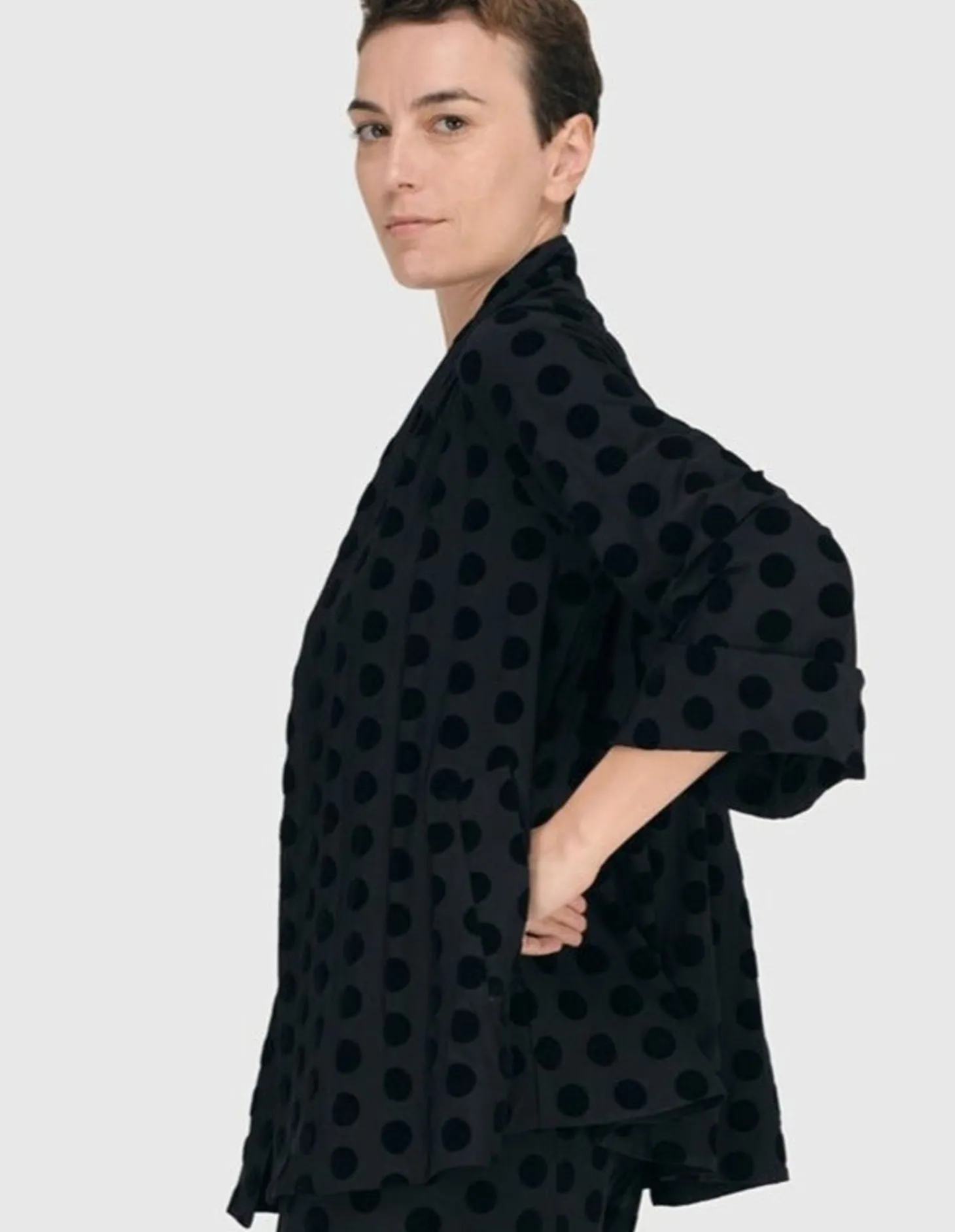 Dot Flocked Swing Jacket, Black