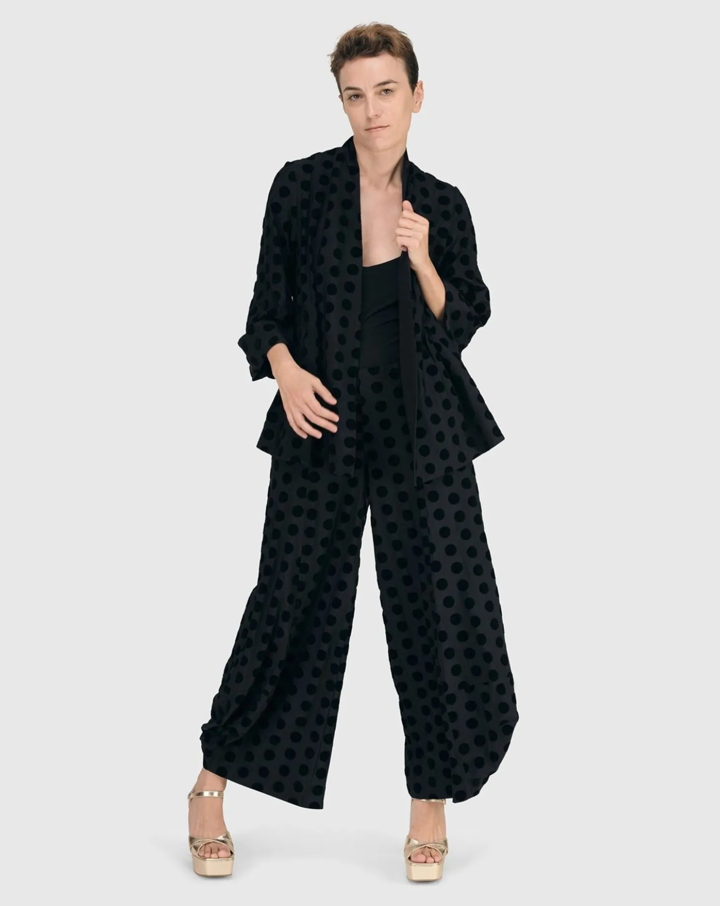 Dot Flocked Swing Jacket, Black