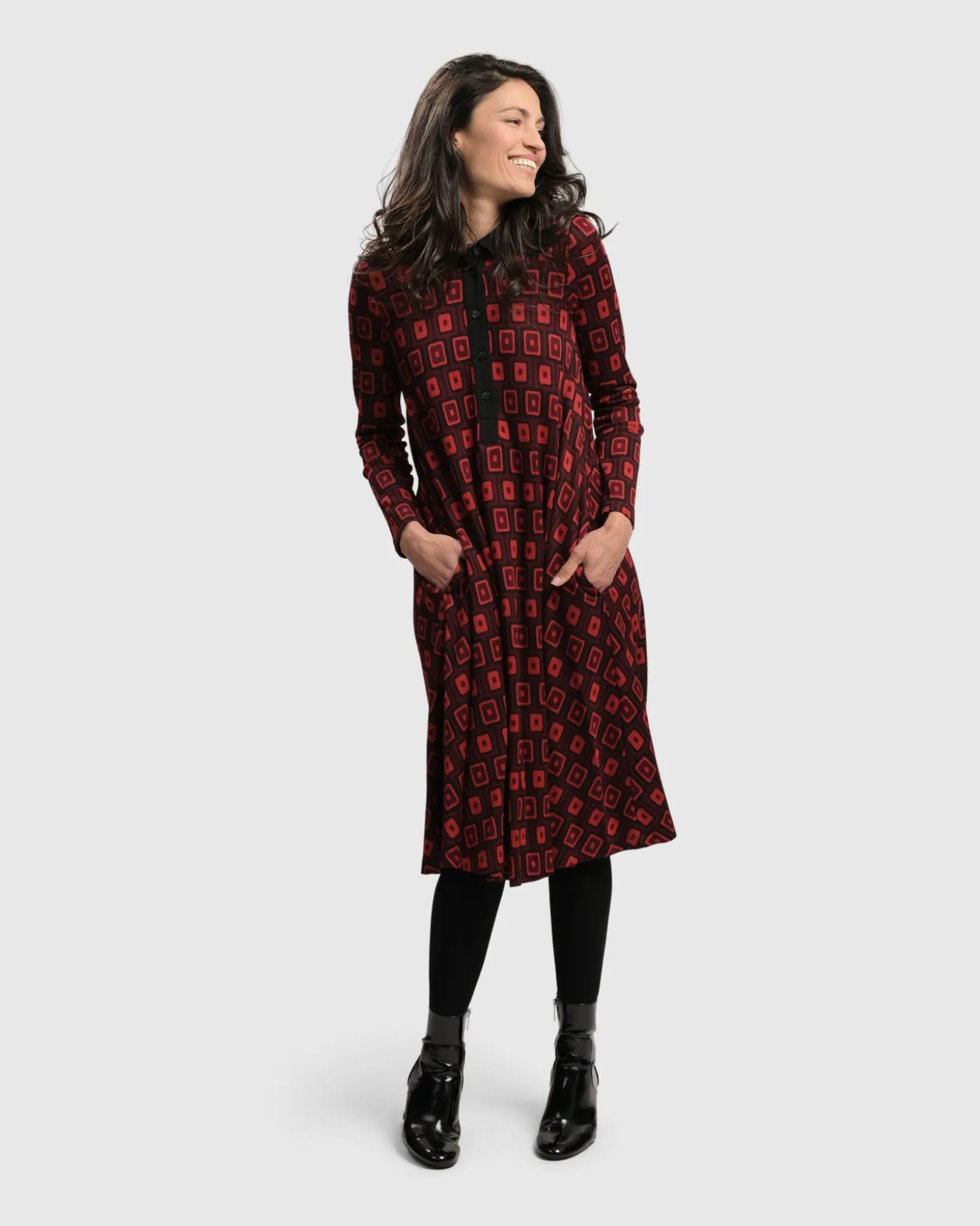 Dynamite Shirt Dress, Red