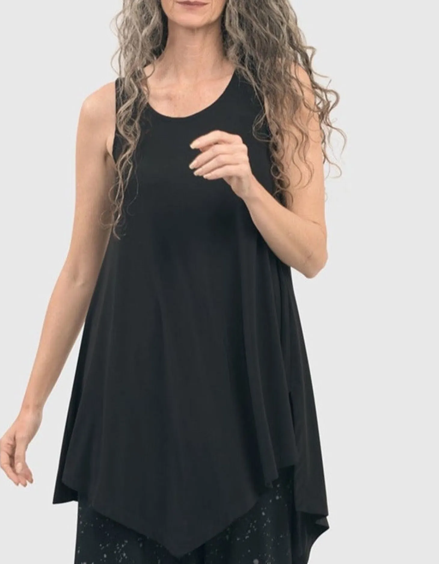 Essential Asymmetrical Tunic Tank Top, Black