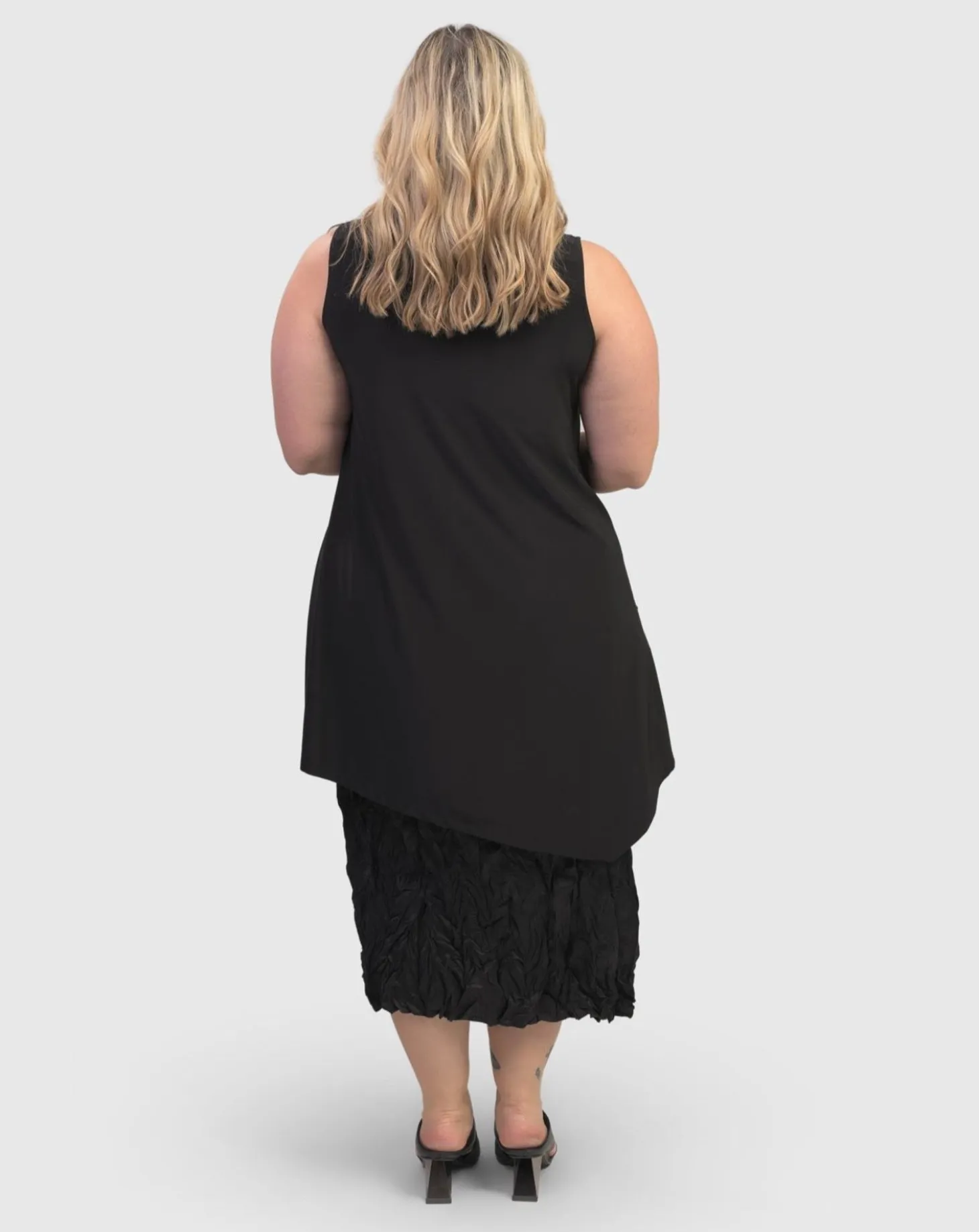 Essential Asymmetrical Tunic Tank Top, Black