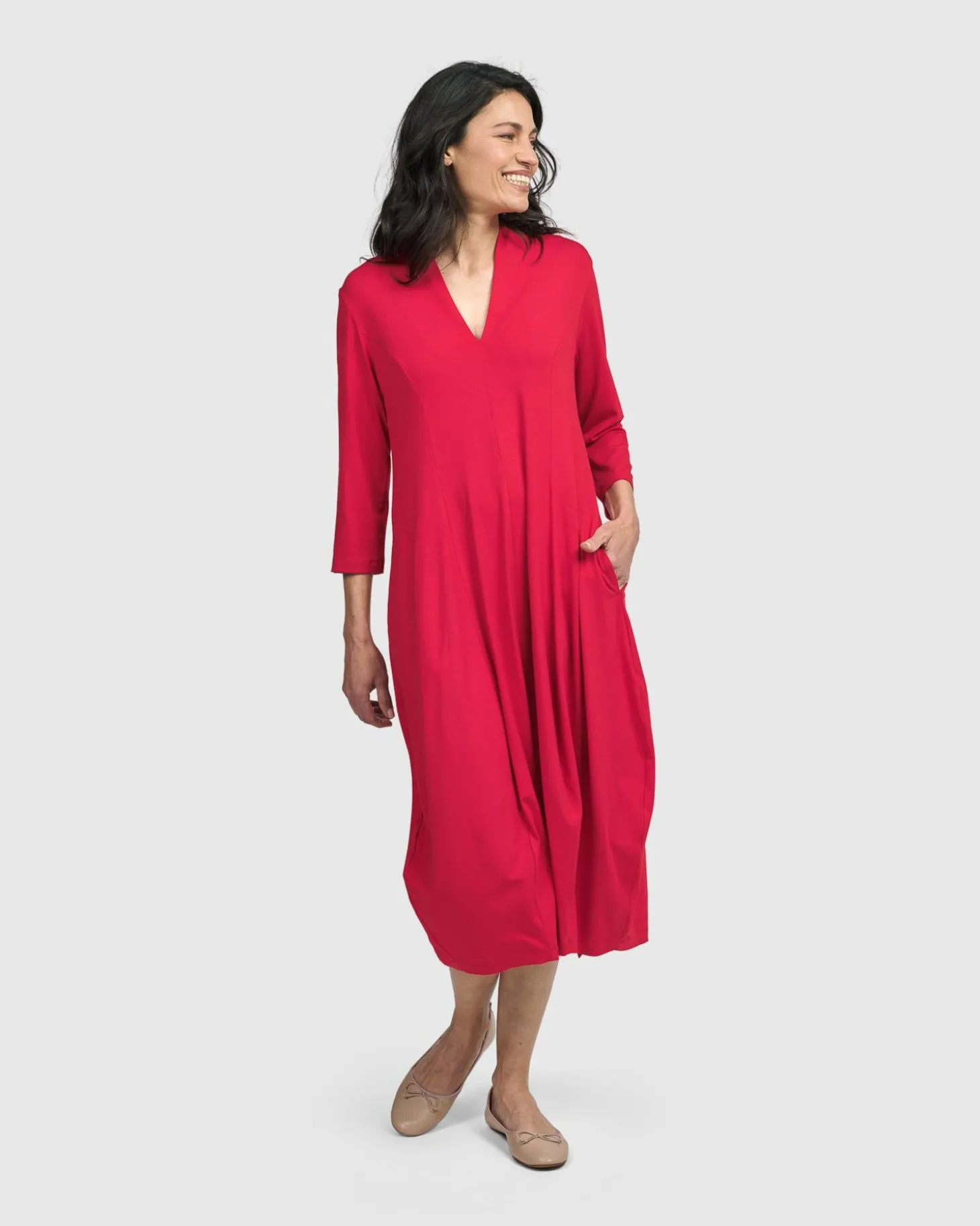 Essential Cocoon Dress, Red Rose