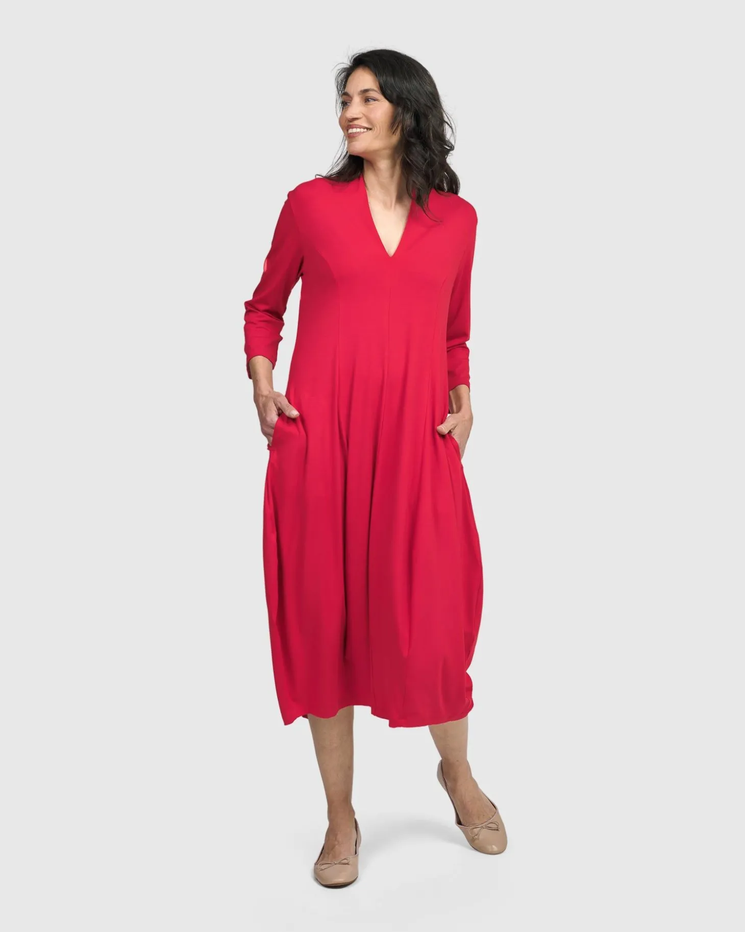 Essential Cocoon Dress, Red Rose