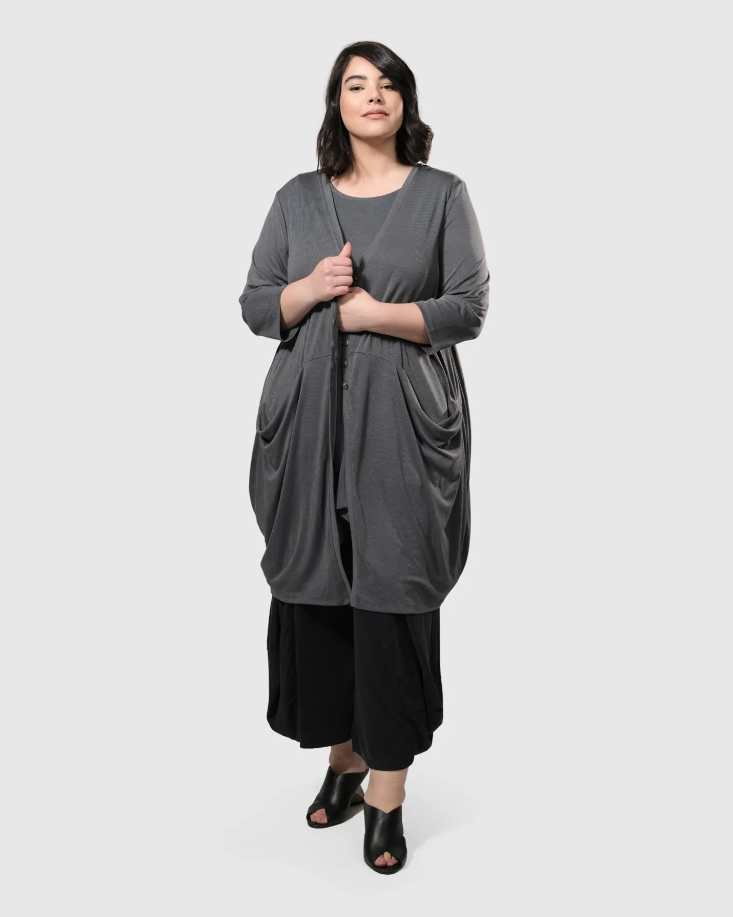 Essential Draped Cocoon Jacket, Grey