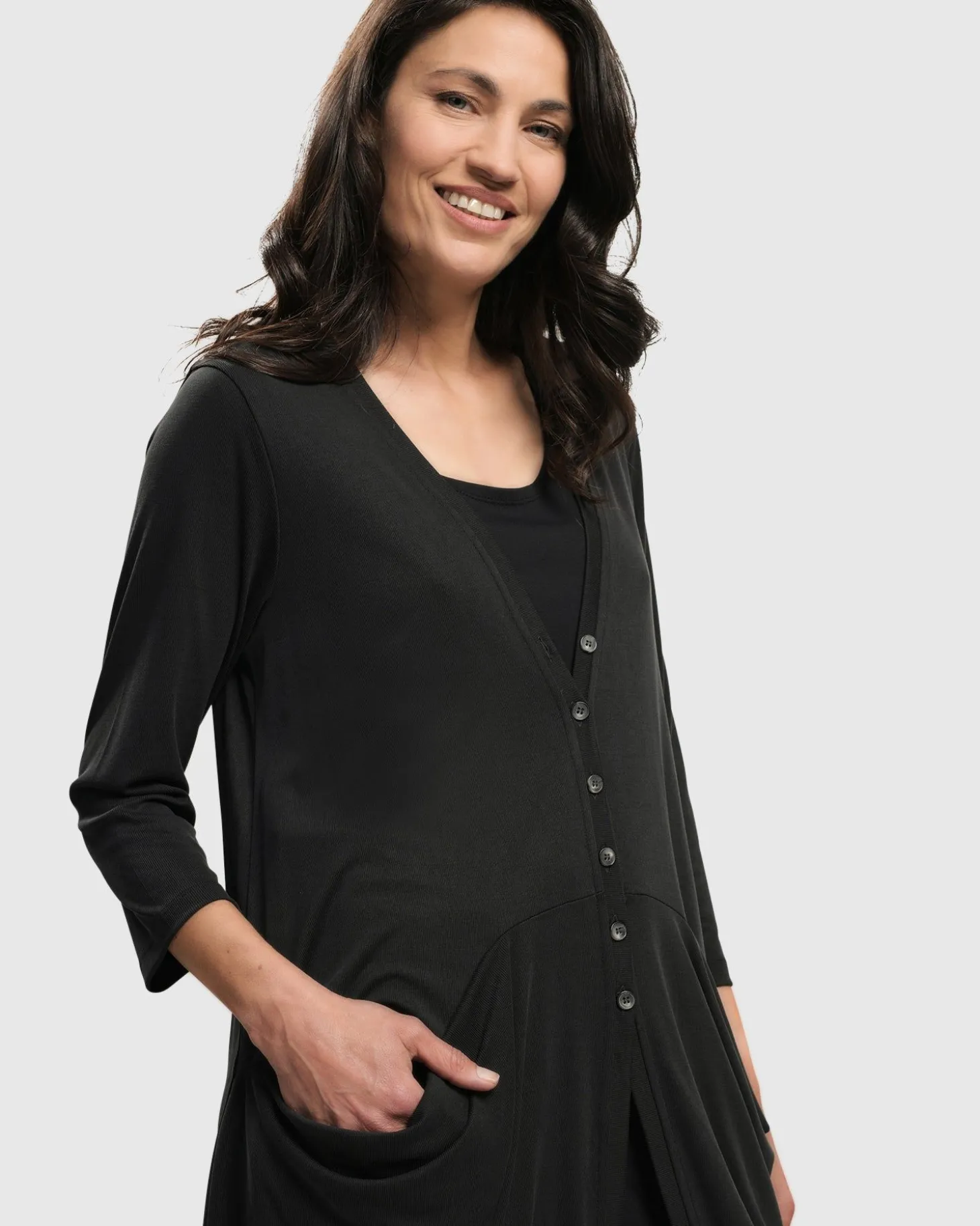 Essential Draped Cocoon Jacket, Charcoal