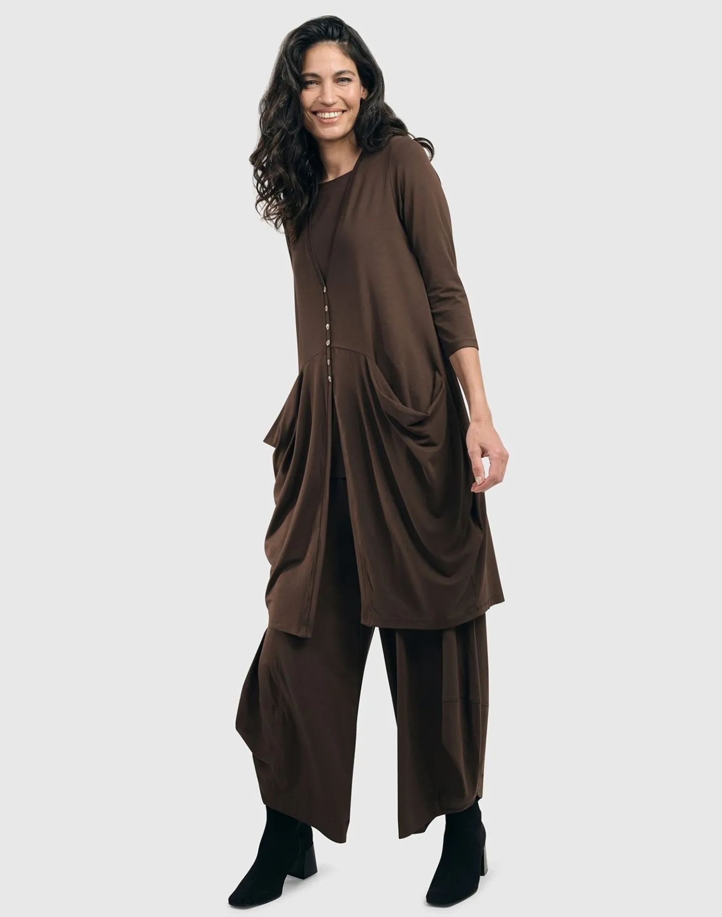 Essential Draped Cocoon Jacket, Coffee