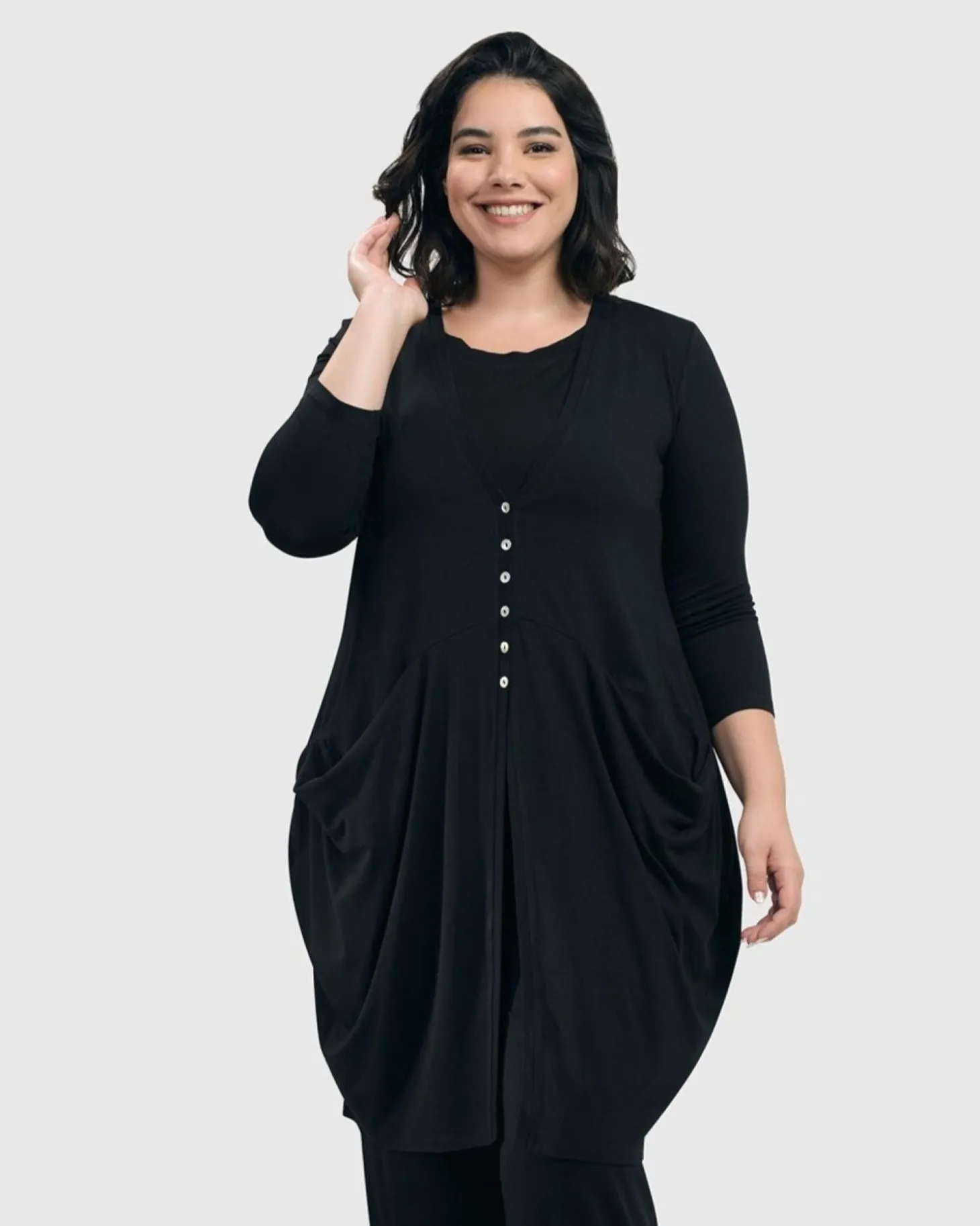 Essential Draped Cocoon Jacket, Black