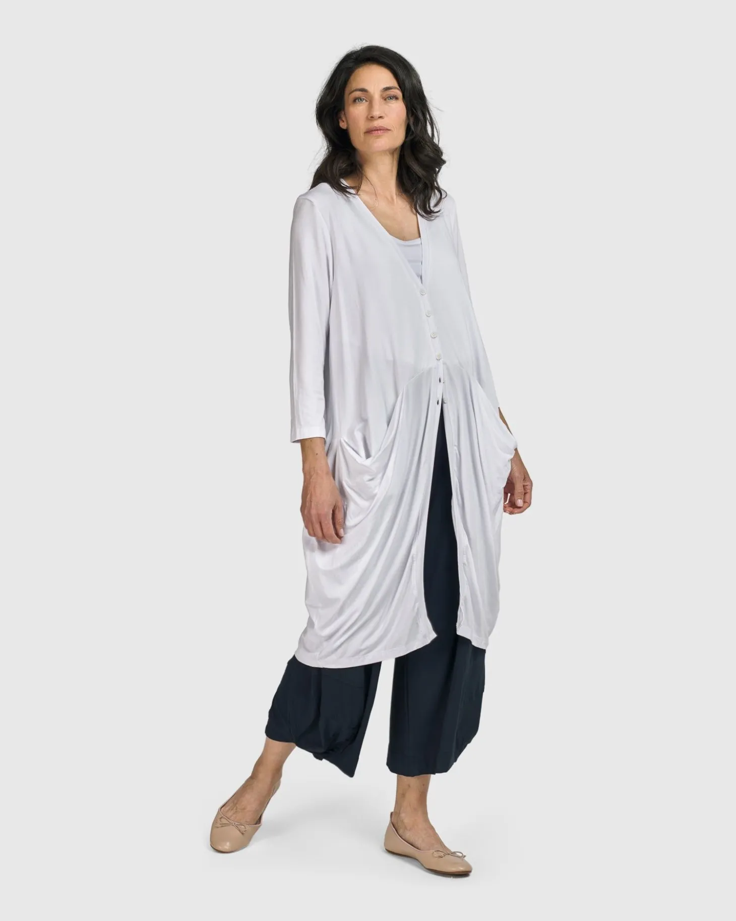 Essential Draped Cocoon Jacket, White