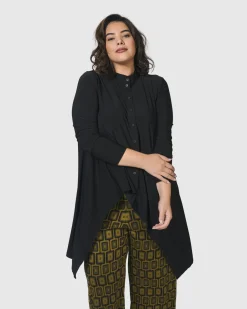 Essential Hi-Lo Button Down Top, Black