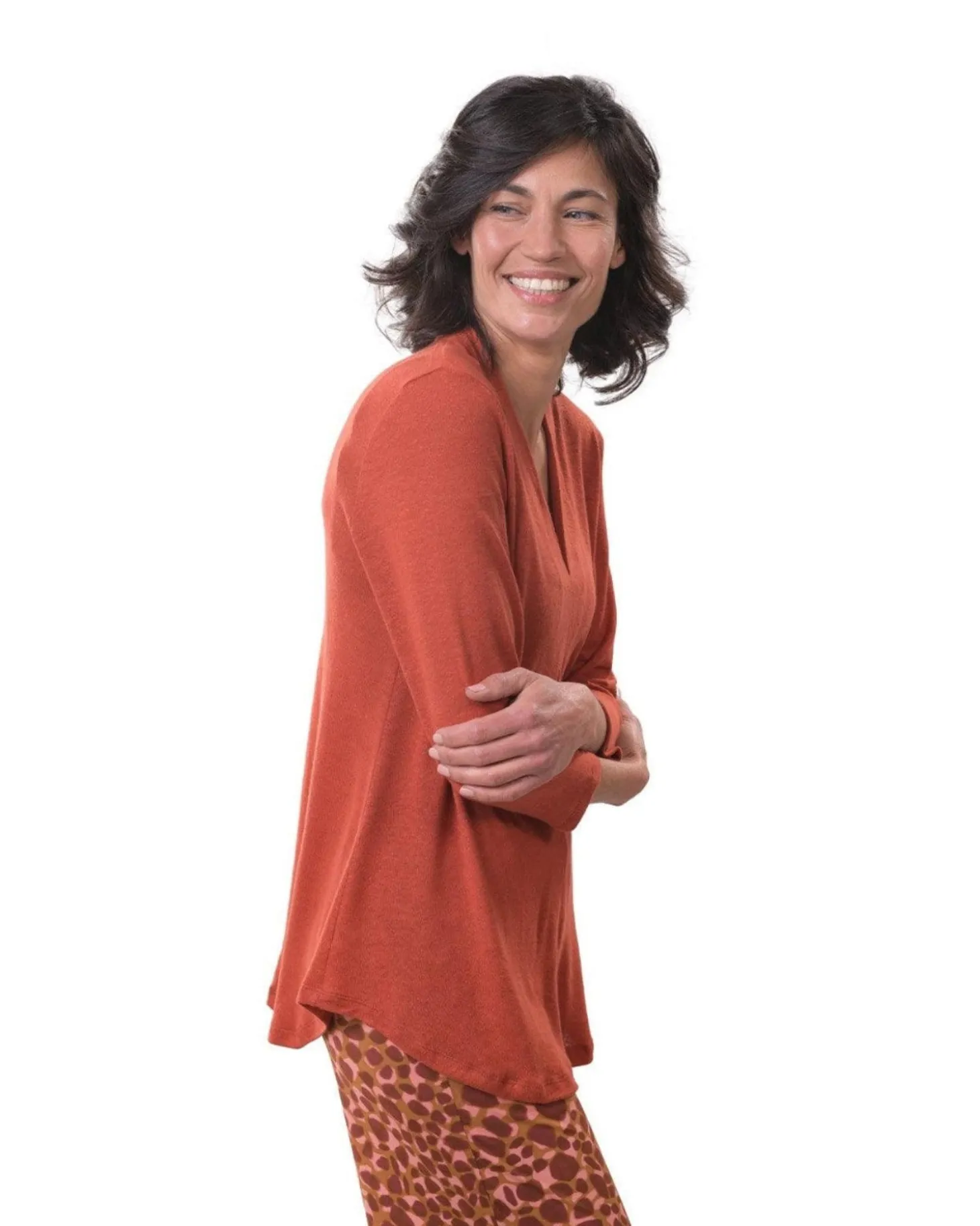 Essential Linen V-Neck Top, Orange