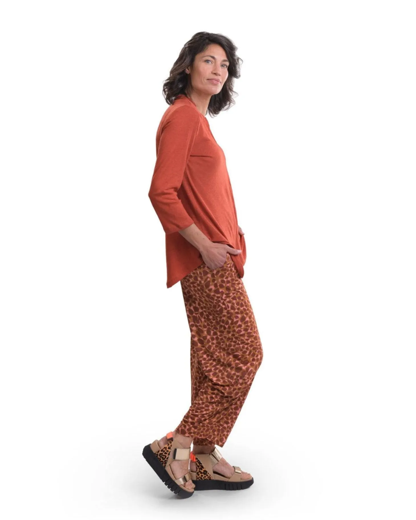 Essential Linen V-Neck Top, Orange