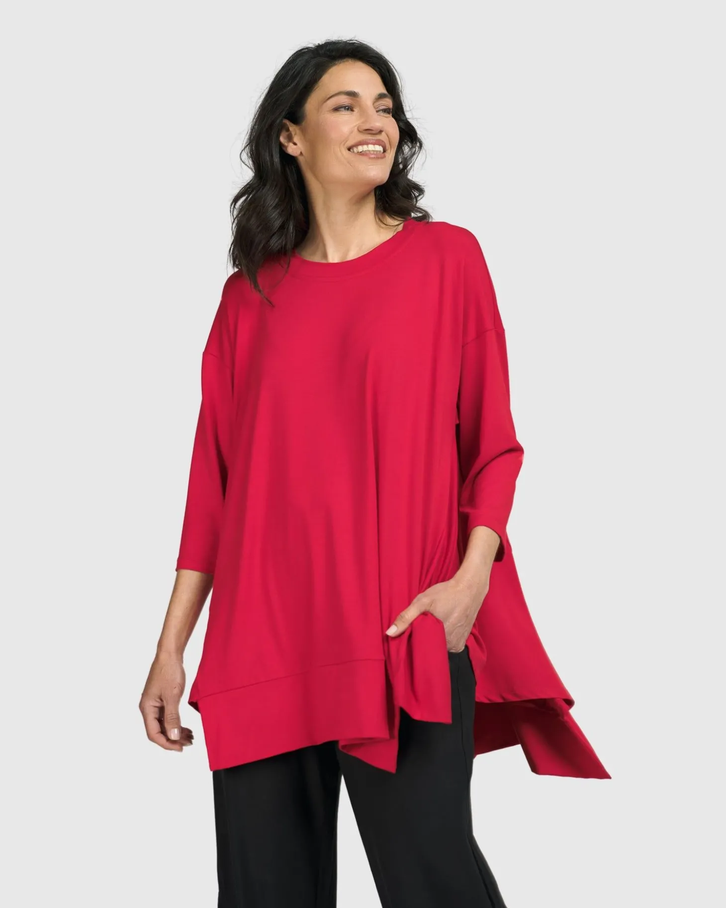 Essential Oversized Trapeze Top, Red Rose
