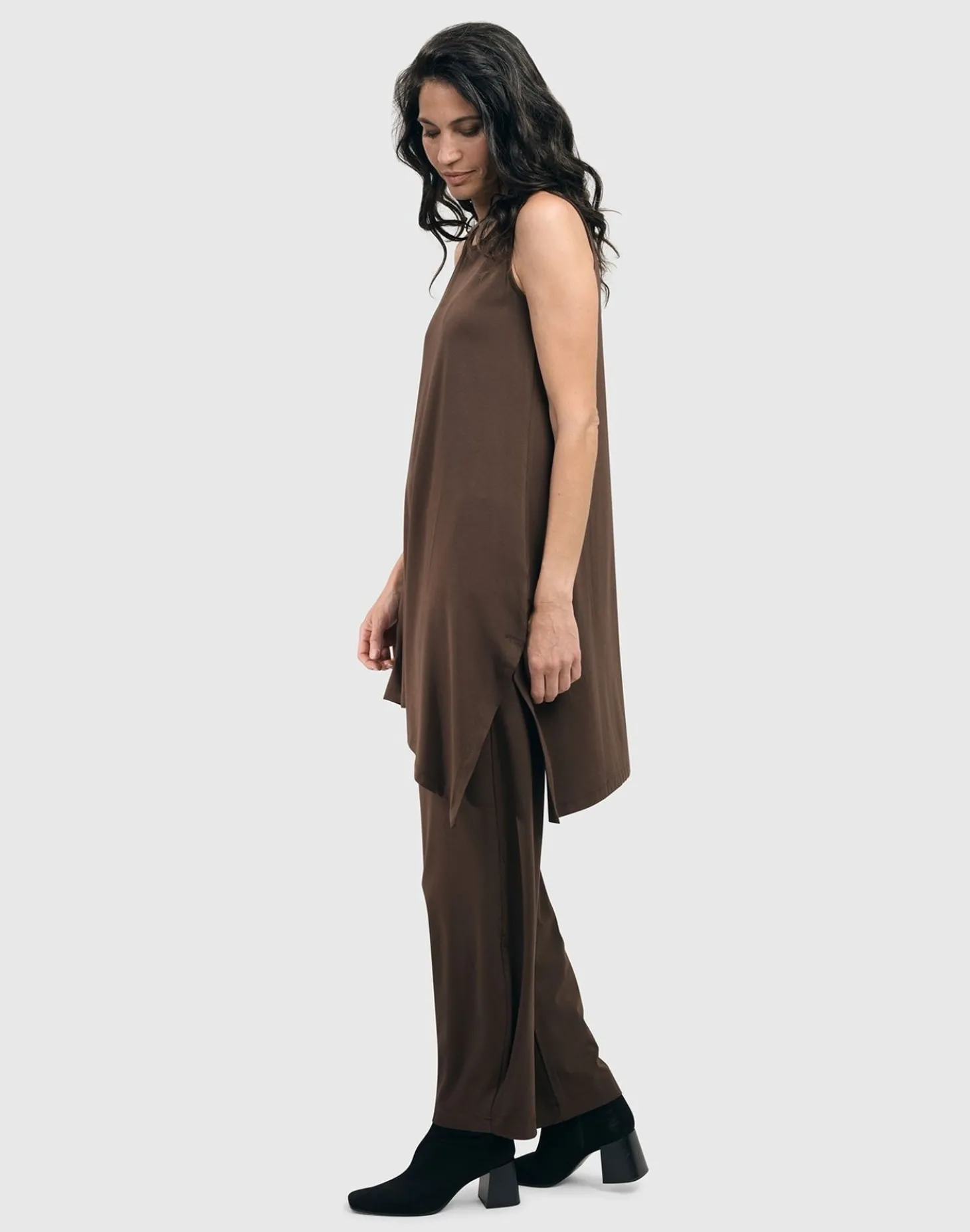 Essential Sleeveless Tunic Top, Coffee