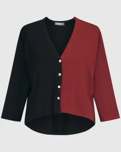 Essential 2-Tone Crop Cardigan, Plum