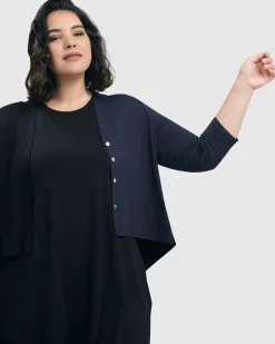 Essential 2-Tone Crop Cardigan, Navy