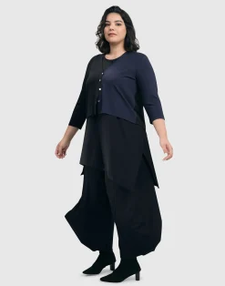 Essential 2-Tone Crop Cardigan, Navy
