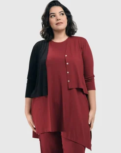 Essential 2-Tone Crop Cardigan, Plum