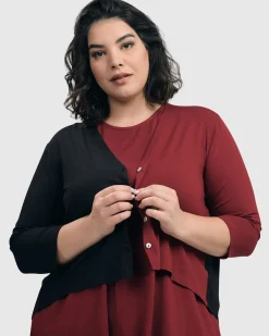 Essential 2-Tone Crop Cardigan, Plum
